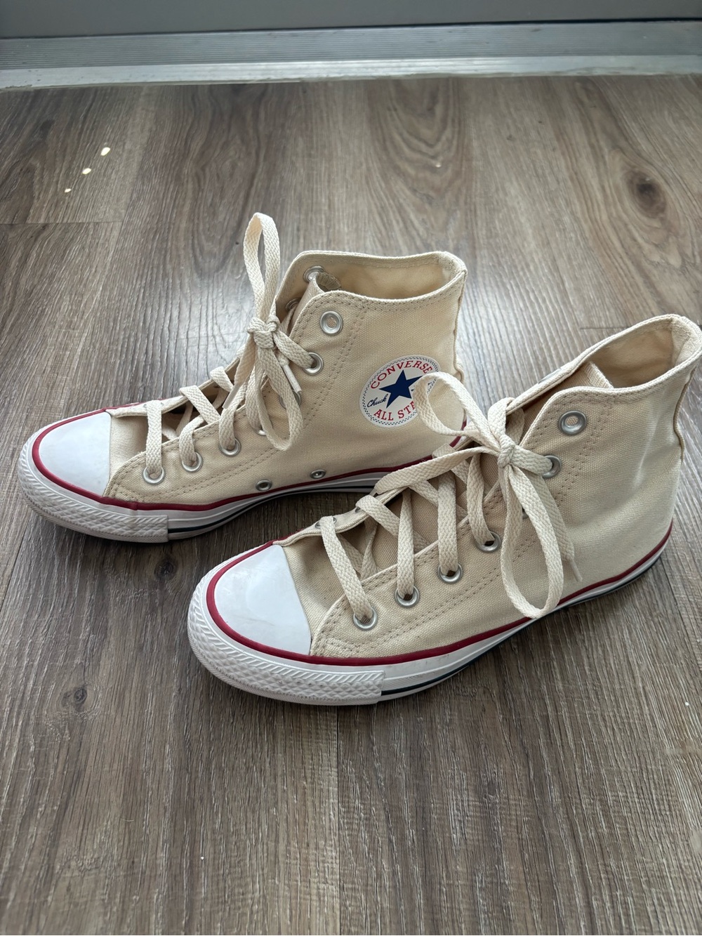 Converse All Star High Top Sneakers in Cream with Red Trim - Picture 2 of 5